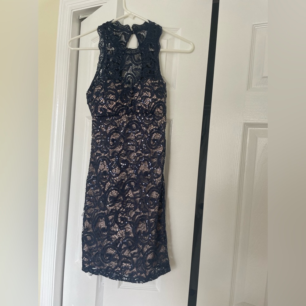 Navy blue lace tight sequence dress. Size 1. Worn once.